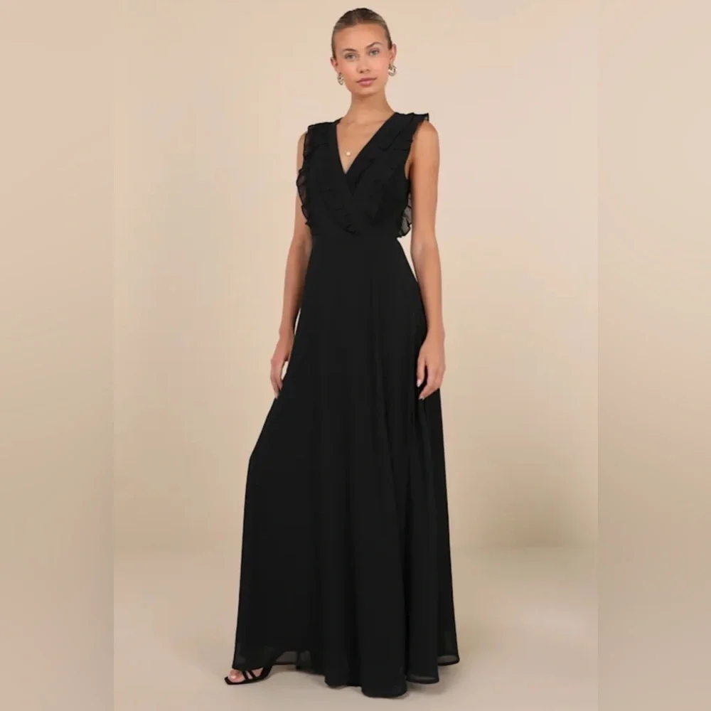 Lulus major elegance black Ruffle wrap dress Sz L nwot - Picture 4 of 4